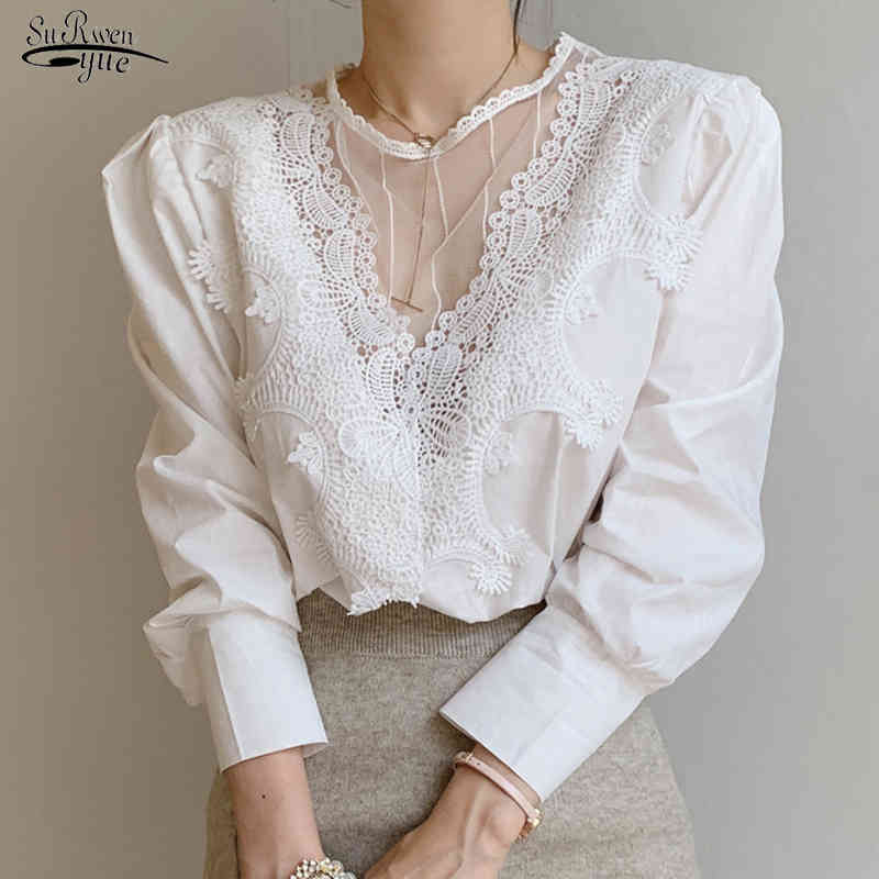 Blouse de femmes à manches longues au printemps automne avec des chemises sexy elegant shirts sexy purre blanc noir haut blusas 12451 210508