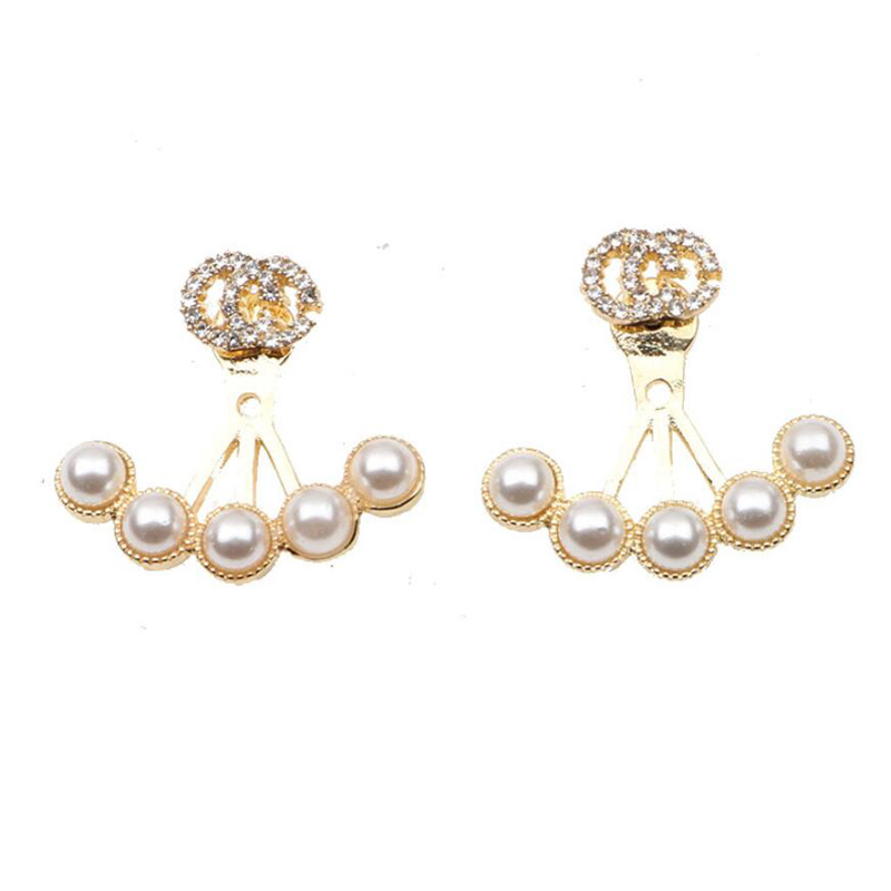 

Women 18K Gold Plated Earrings Luxury Brand Designers Letters Stud Geometric Exaggerate Classic Crystal Rhinestone Pearl Wedding Party Jewerlry ER0123