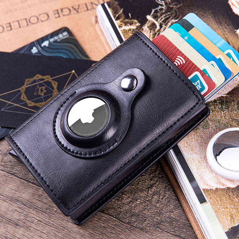

2022 Rfid For AirTag Men Wallets Money Bags Anti PU Leather Card Holder Wallet Apple Air Tag Male Purses Smart Cover Case 0119, Coffee