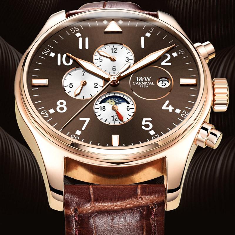 

Wristwatches CARNIVAL Fashion Mens Hollow Tourbillon Automatic Luminous Waterproof Business Men Calendar Mechanical Watch Relogio Masculino, Silver blue