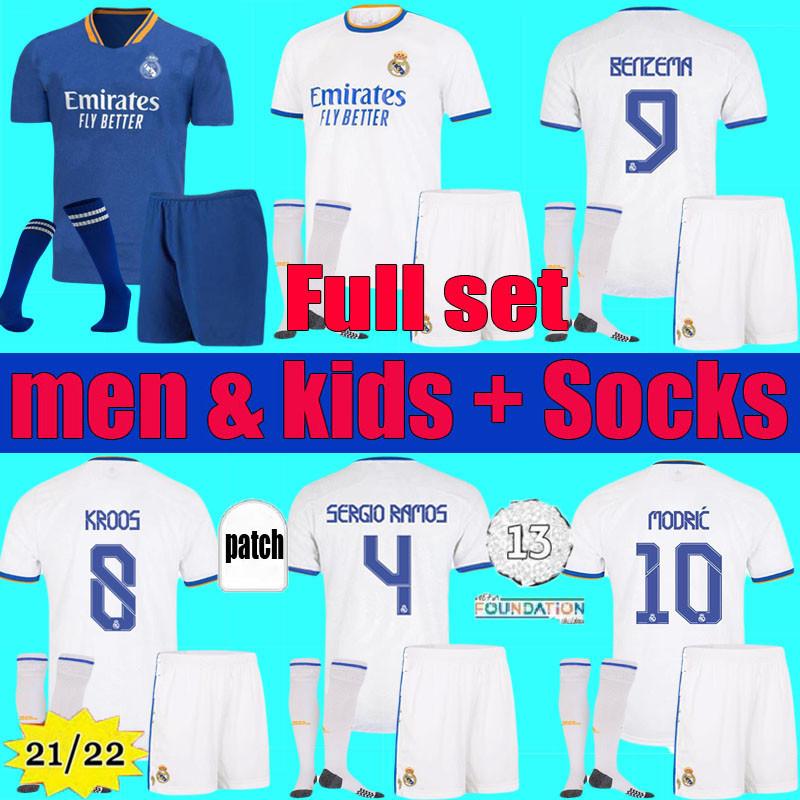 

men kids 21 22 BENZEMA REAL MADRID soccer jerseys ALABA HAZARD SERGIO RAMOS ASENSIO MODRIC MARCELO 2021 2022 camiseta football shirt KROOS boys sets uniform socks kit, Black