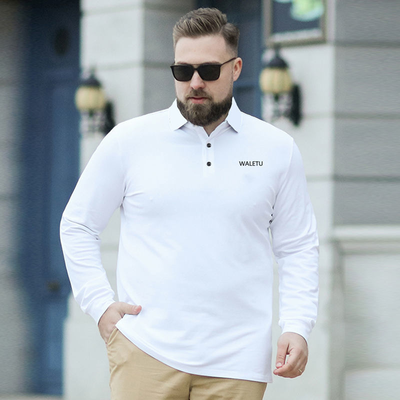 

Men's Long Sleeve Polos Solid Casual Shirts Classic Pure Colors Regular Loose Letter Logo Tee shirt Elastic Sleeved Plus Size Daily T-Shirt 10XL, Black