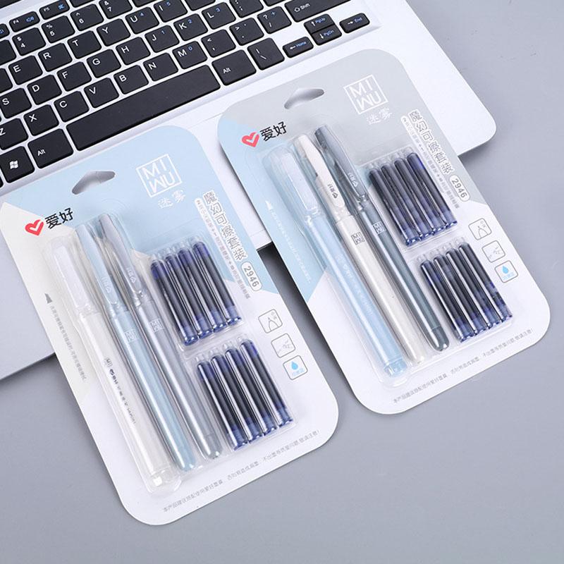 

1Set Erasable Blue Fountain Pen Ink Cartridge Stationery Set Gray Pens For Student Practice Writing School Office Supplies