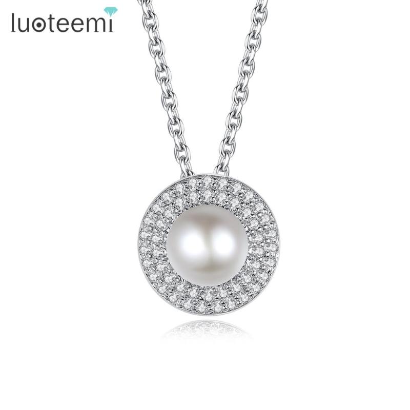 

Pendant Necklaces LUOTEEMI White Imitation Pearls Necklace For Women 2021 Cubic Zircon Fashion Kolye Jewelry Dating Engagement Gifts