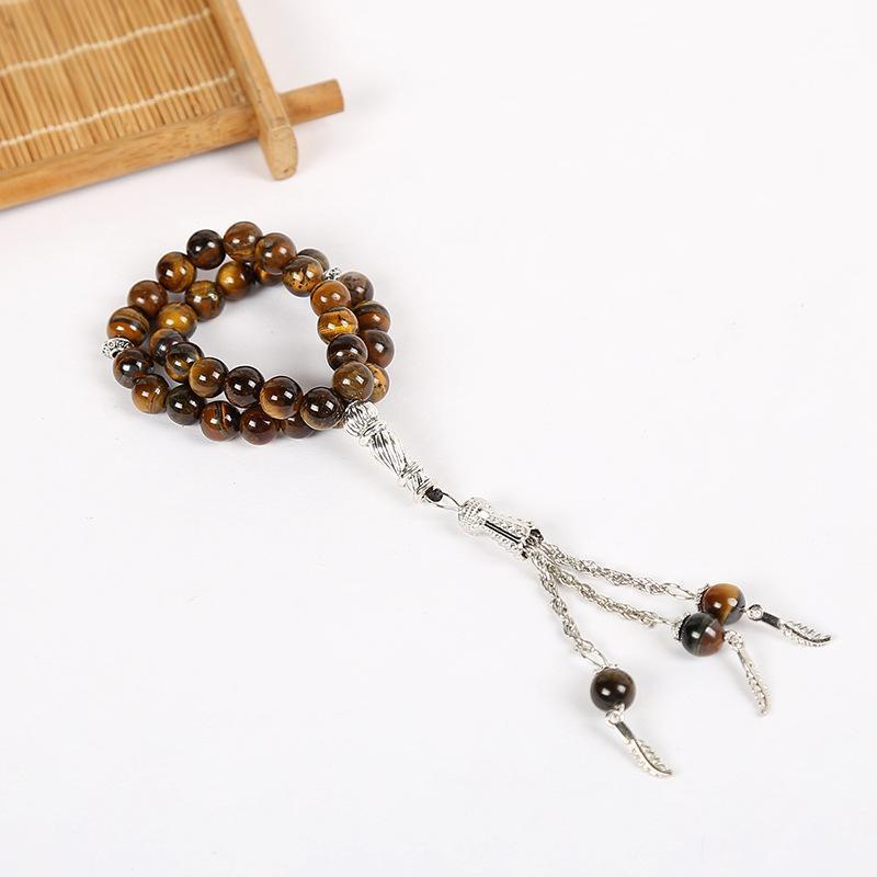 8mm natural stone tiger eye stone muslim islam hand string prayer beads rosary religious bracelet