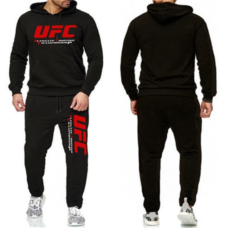 

Hoodies Fashion Street Hip Hop High Quality Autumn and winter men's new casual UFC hooded suit European Code fighting letter printed sweater, Black