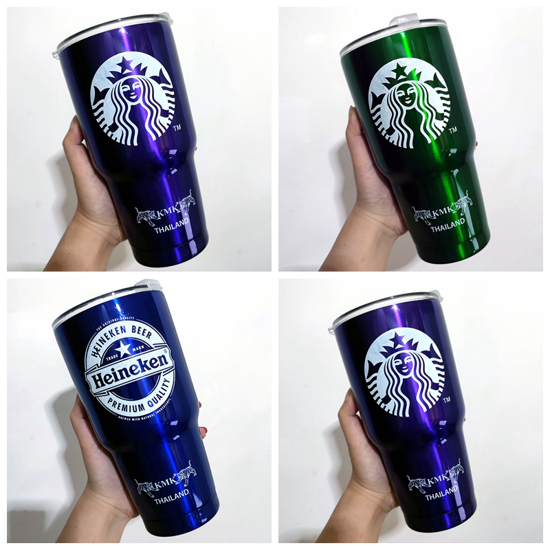 Starbucks stainless steel cup purple blue green red stainless steel straw cup Stanley solid color large capacity car portable water cup gift