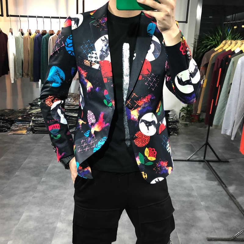 

Korean Men Blazers Fashion Printed Casual Slim Suit Jacket Wedding Business Blazer Male Clothing Masculino Costume Homme 210527, Mixed