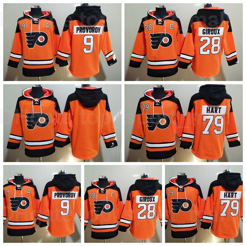 

Philadelphia Flyers Ice Hockey Pullover 9 Ivan Provorov Hoody Jackets 28 Claude Giroux Hooded 79 Carter Hart Hoodies Sweatshirts All Stitched Orange For Sport Fans, 9 orange