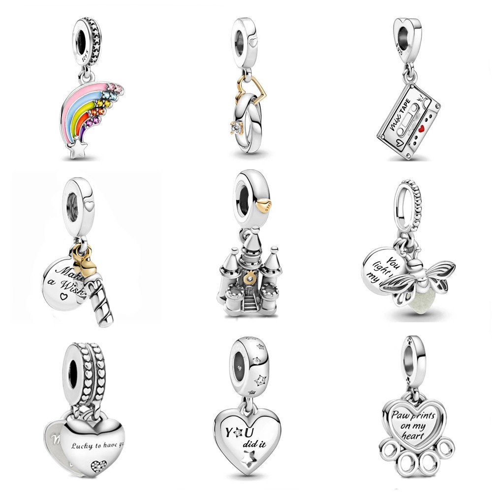 

s925 Sterling Silver Glow-in-the-dark Firefly Rainbow Charms Beads Adapting Original Pandora Charms Bracelets DIY Jewelry For Women