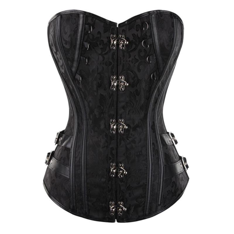 

Bustiers & Corsets Jacquard Steampunk Corset Sexy Women Faux Leather Buckle Closure Rivet Overbust Corselet Bustier Plus Size, Black