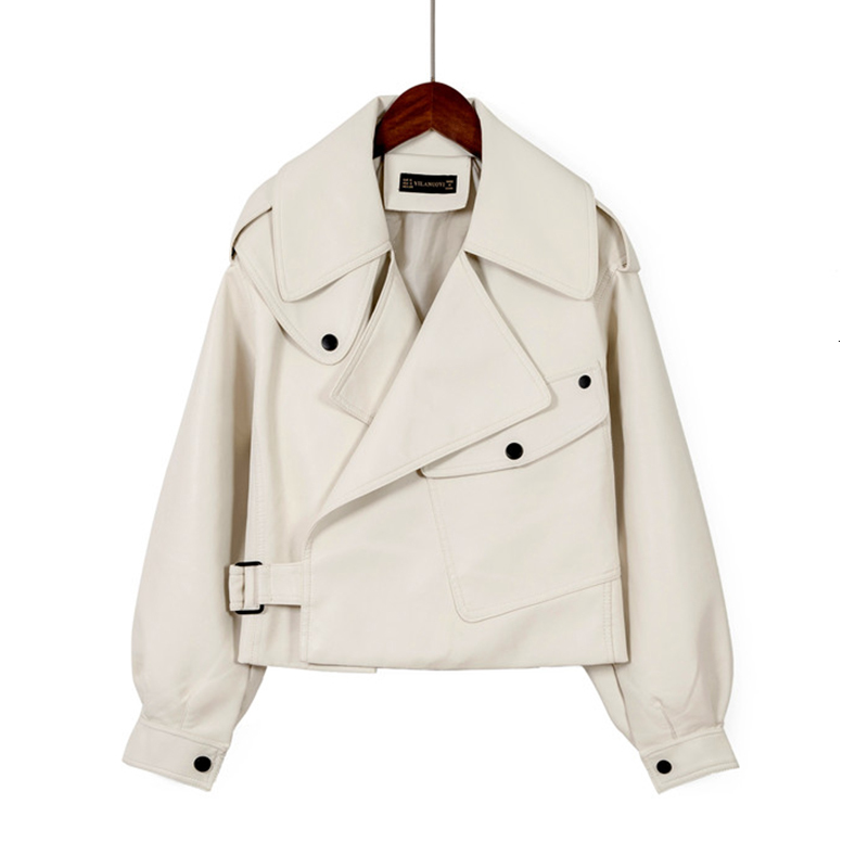 

Women's Trench Coats Fmfoso spring women leather jacket of the false motorcyclist black turtleneck turndown plutonium motorcycle s 81EL, 1# shoe box