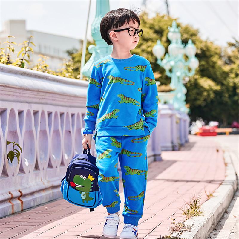 

Clothing Sets Kids Outfits Dinosaurs Printed Cute Cotton Boys Girls For Autumn Spring 2 Pcs Shirts + Pants, White