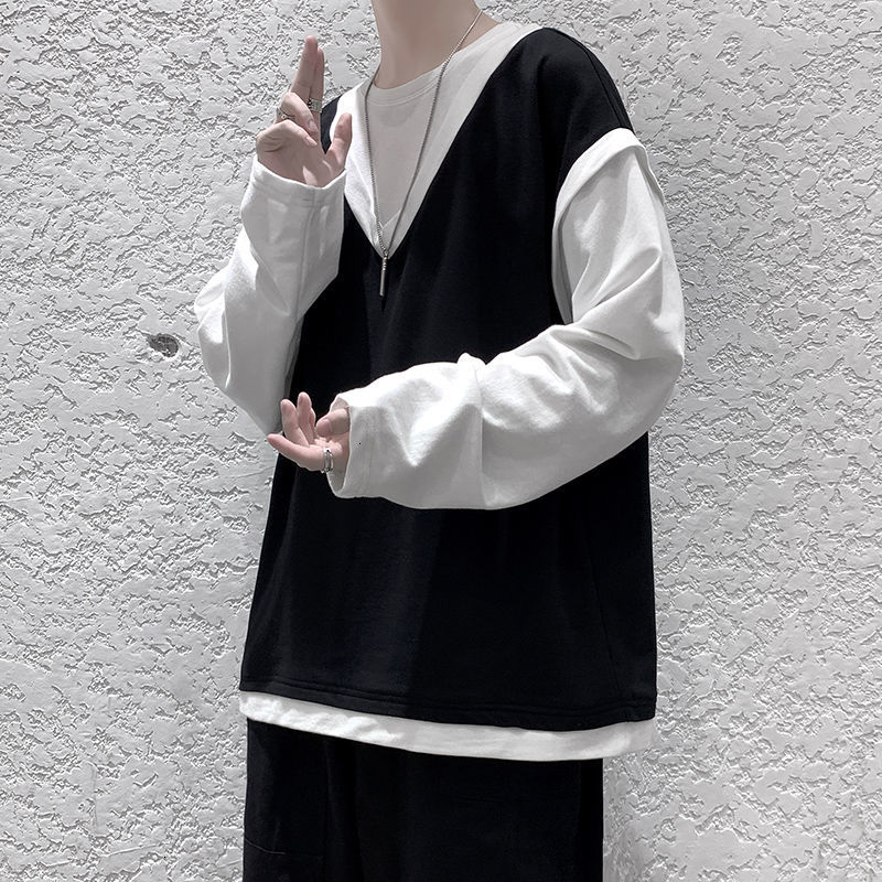 

Men's Hoodies & Sweatshirts New Solid Color Two-piece Coats Long Sleeve Loose Pullover Fashionable Oversized Cotton Casual Z784, White