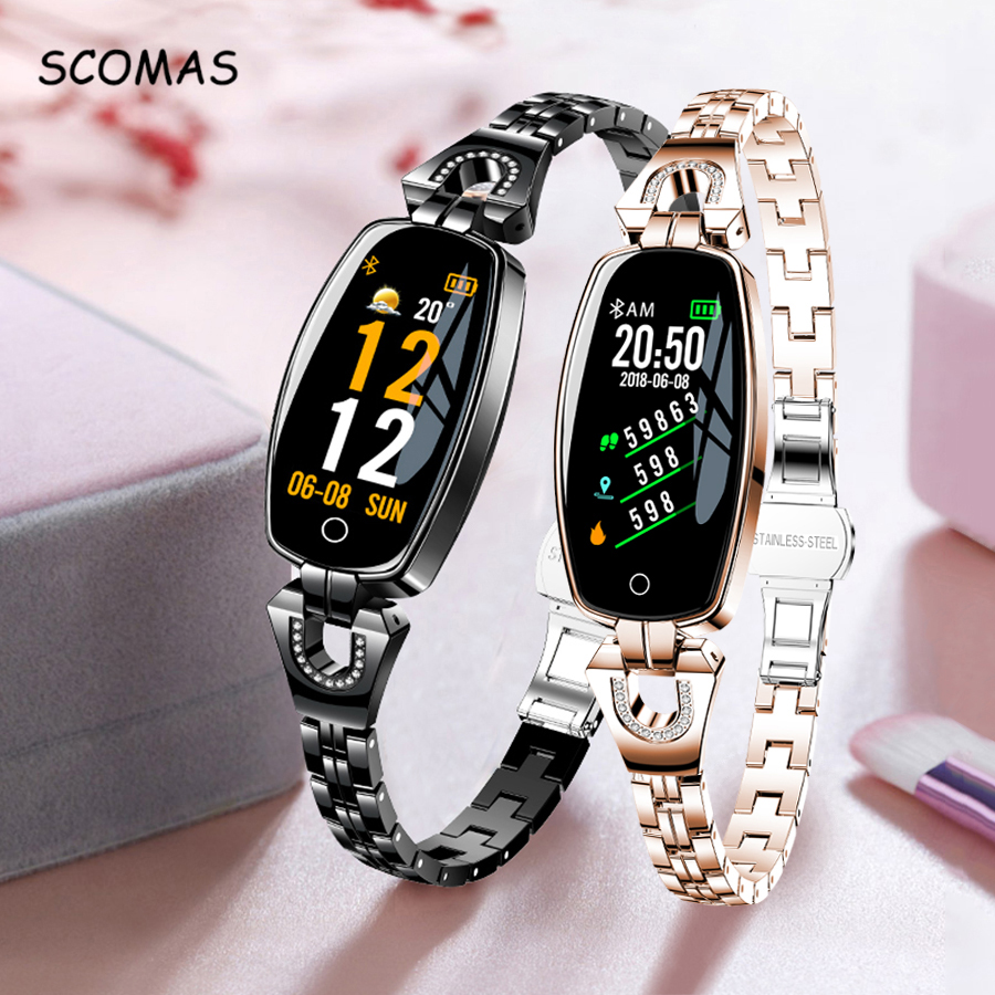 

SCOMAS Fashion Women Smart Watch 0.96 OLED Heart Rate Blood Pressure Monitor Pedometer Fitness Tracker Waterproof Smartwatchg, Black