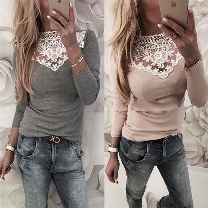 

Womens Warm Long Sleeve Knitted Lace Blouse Ladies Tops Pullover Jumper Lace Shirt 210518, Black