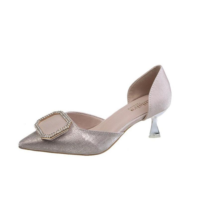 

Dress Shoes Women's High Heels Pointed Square Brick Inlaid Heel 6cm Mature And Fashionable, Pink shoes