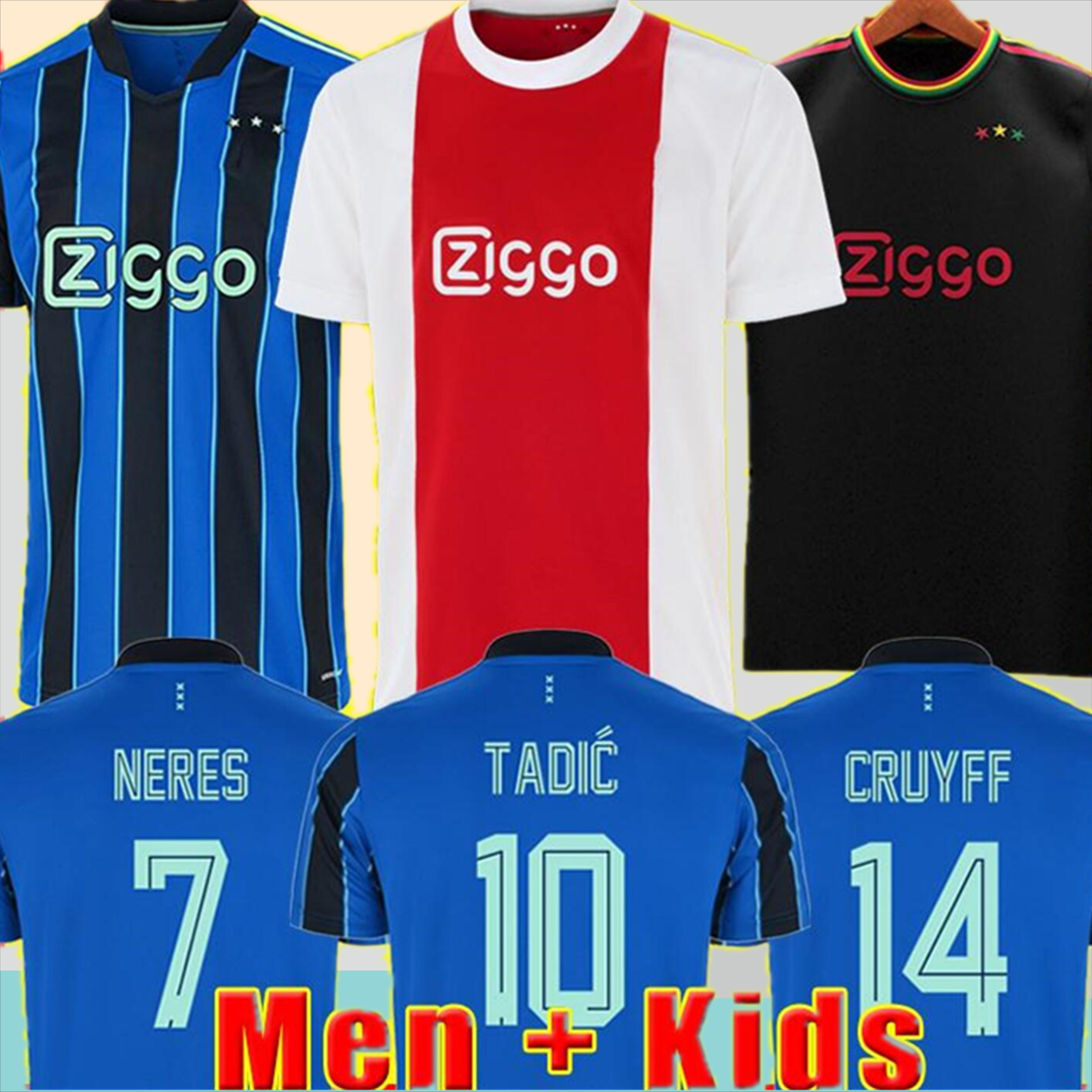 

21 22 soccer jersey amsterdam 2021 2022 KUDUS ANTONY BLIND PROMES TADIC NERES CRUYFF men + kids kit football shirt uniforms away blue third black