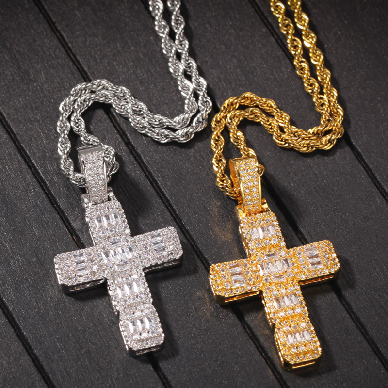 

Gold and Silver Micro Pave Stainless Steel Chain Cross Pendant Necklace