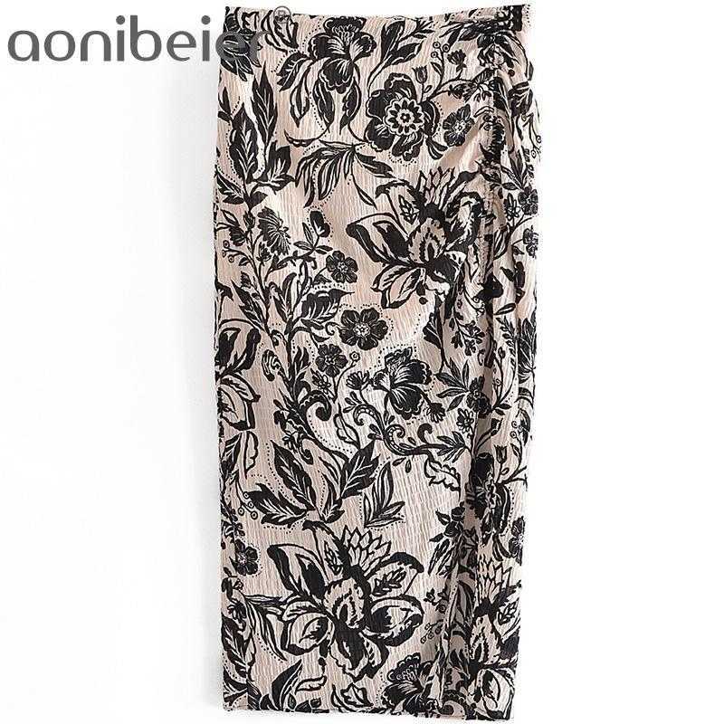 

Vintage Floral Print Textured Bottoms Ruched Split Side Women Pencil Skirt Summer Casual High Waist Midi Skirts 210604, Black