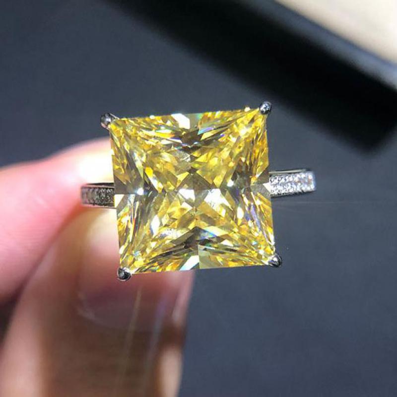 

Cluster Rings 100% 925 Sterling Silver 12*12mm 15.5ct High Carbon Diamond Fine Jewelry Wedding Engagement Cocktail For Women, Golden;silver