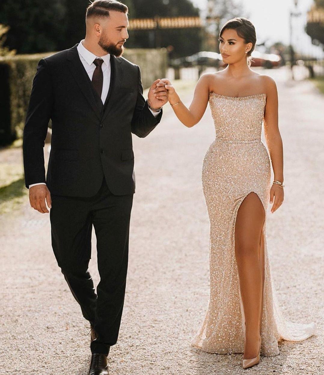 

2022 Champagne Strapless Mermaid Evening Dresses Sexy High Side Split Sequin Prom Party Gowns With Big Bow Robe De Soiree Vestidos Longo, Burgundy