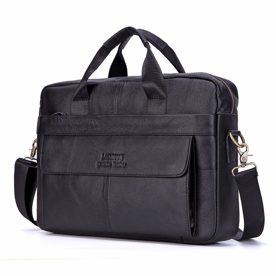

Men Briefcase Genuine Leather Cowhide Large Capacity Laptop Messenger Shoulder Bags, Black27
