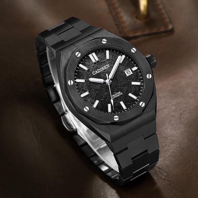 

Wristwatches CADISEN Luxury Military Sports Brand Black Meteorite Mechanical Automatic Watch NH35A Men's Sapphire 100M Waterproof