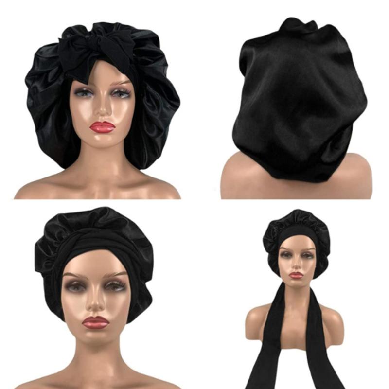 

Beanie/Skull Caps 1 Piece Girls Women Polyester High Elastic Night Sleeping Shower Cap Hair Bonnet Hat Head Cover Satin Turban Lace Up, Blue;gray