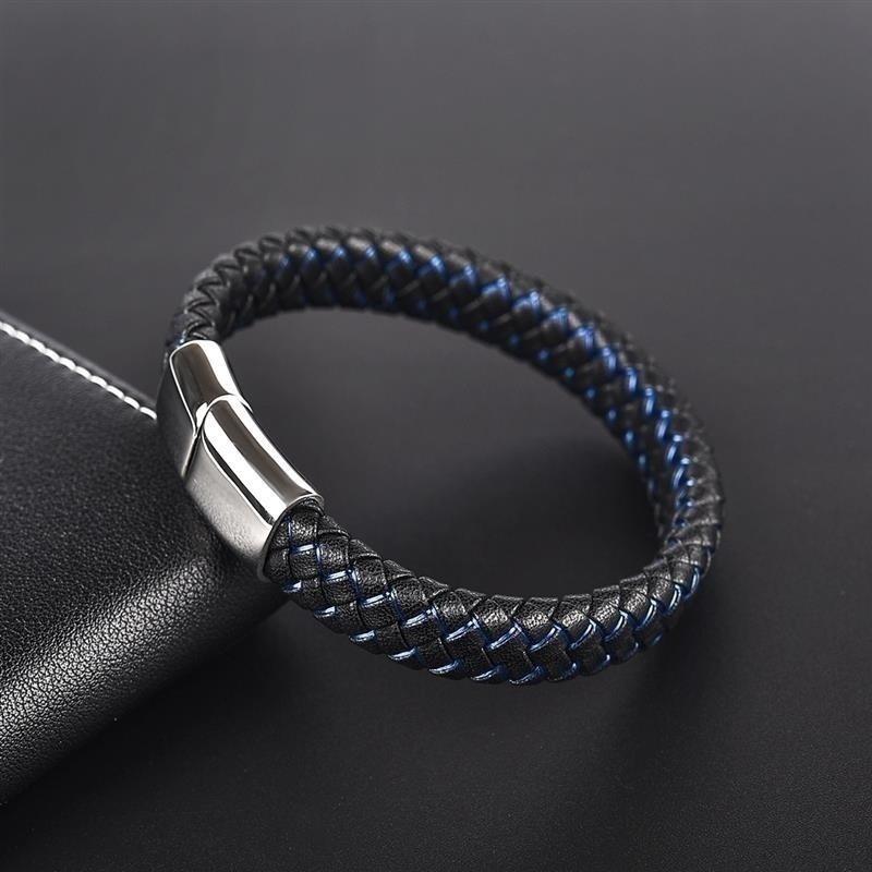 Beaded, Strands High Quality Men&#039;s Classic Punk Two-Color Stitching Braided Leather Bracelet Fashion Jewelry-image-707810250