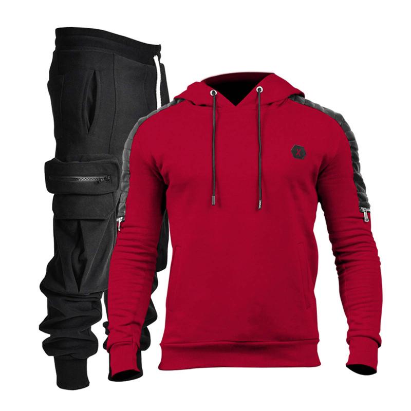 

Men's Tracksuits Winter Fashion Sportwear Two Pieces Sets Long Sleeve Hooded Hoodie Sweatshirt Multi-Pocket Pants Sweatpants Tracksuit#35