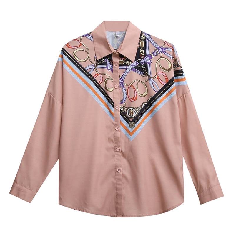 

Europe Style Autumn Fashion Women's Long Sleeves Patchwork Print Casual Loose Shirt Ladies Shirts Blouse Tops A3683 210519, White