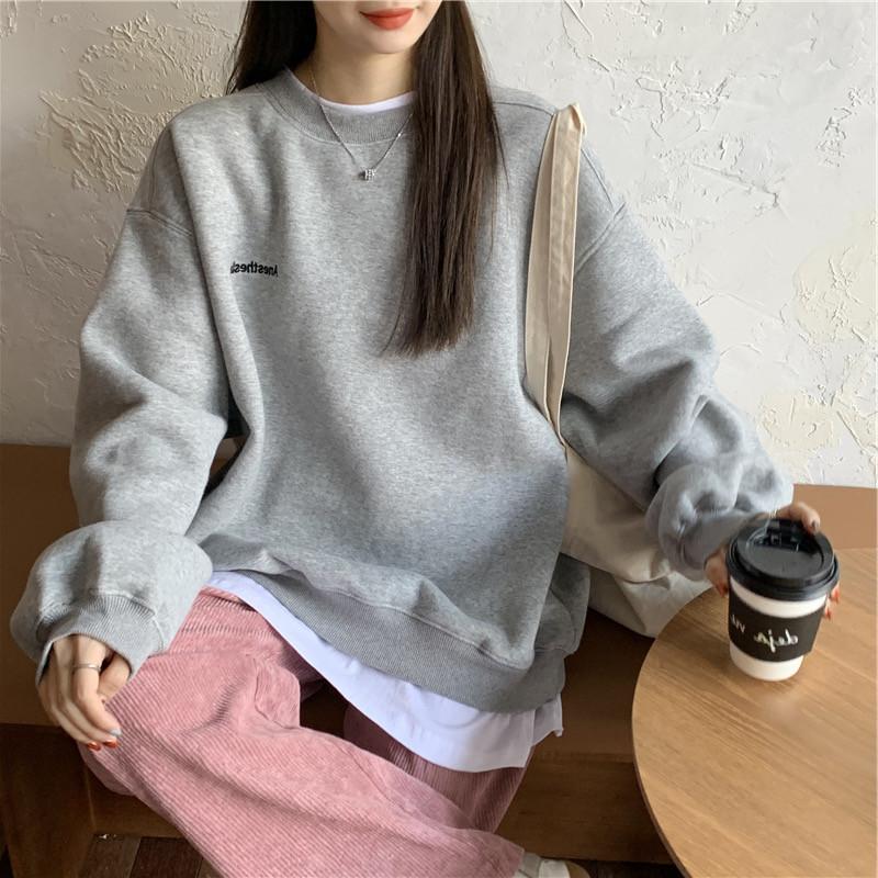 

Women's Hoodies & Sweatshirts Autumn Oversize Sweatshirt Women Letter Print Loose Solid Thicken Warm Fashion Streetwear, Black