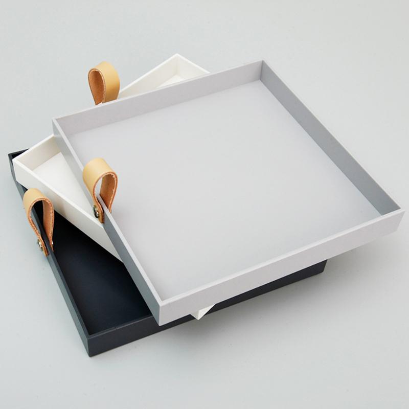 

Dishes & Plates 1Pc Creative Square PU Leather Serving Tray Decorative Dish Cosmetics Sundries Desktop Storage Plate With Handle, Black