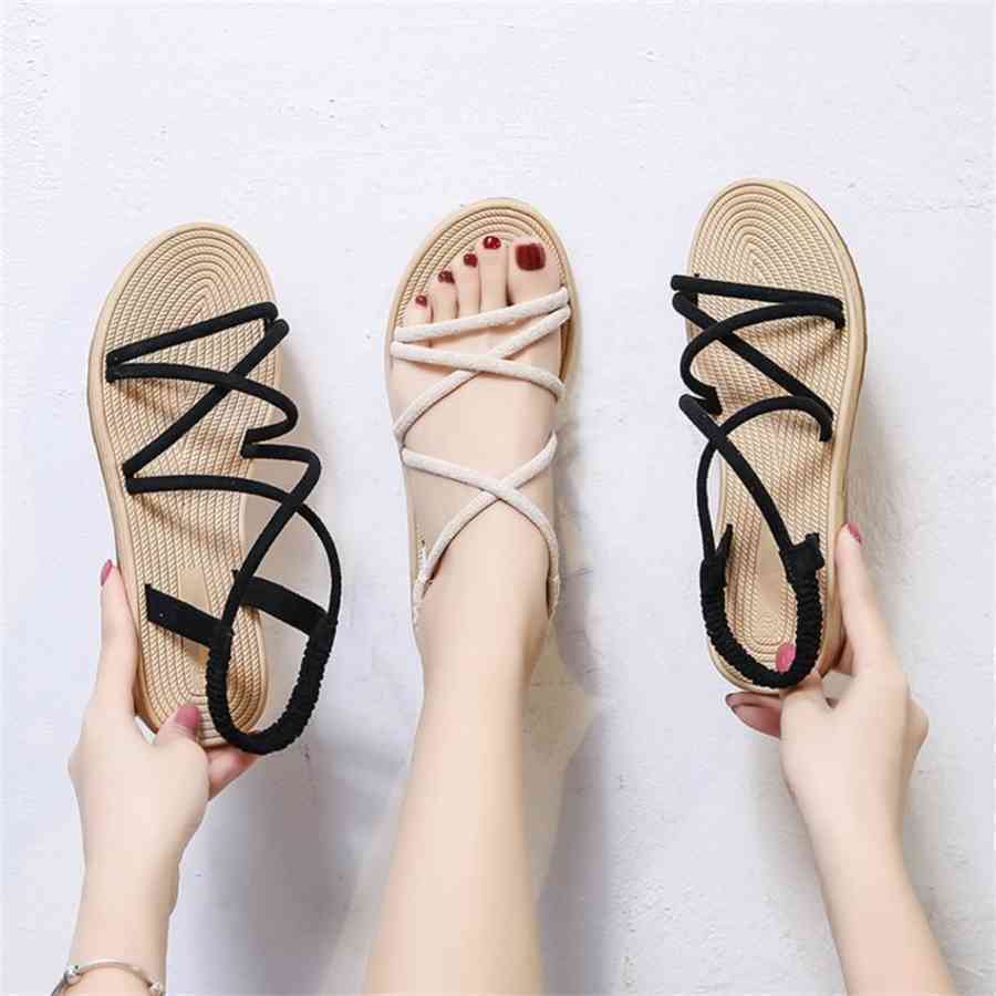 

Big Size 35-43 2021 Summer Women Low Heels Shoes Ladies Gladiator Sandals Female Casual Footwear Wedge Suede Black Beige Fashion