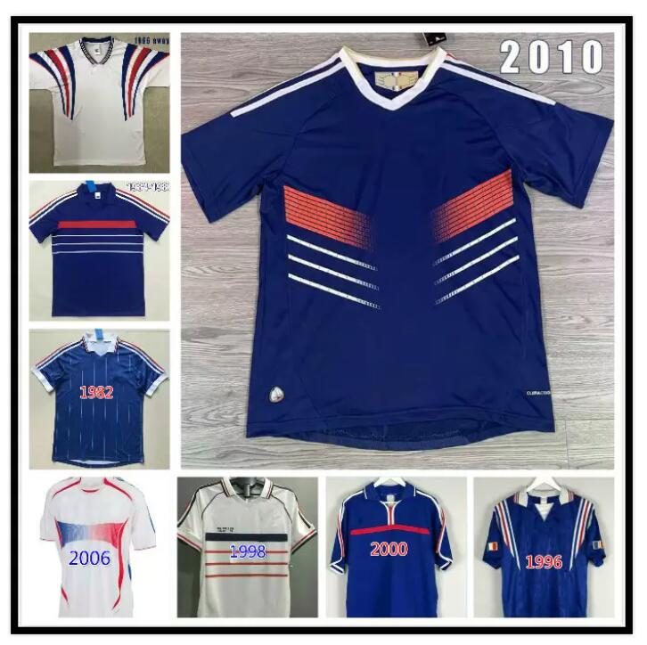 

1982 1984 1996 1998 2000 2002 2004 2006 2010 World Cup Retro ZIDANE HENRY Soccer Jersey classical 06 Football Shirt PIRES maillot de foot, 1998 home