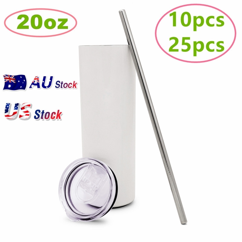 

Wholesale 20oz Bulk Sublimation Blank White Skinny Tumbler Stainless Steel Double Wall Heat Transfer Water Bottle Metal Cups 210907, 10pcs