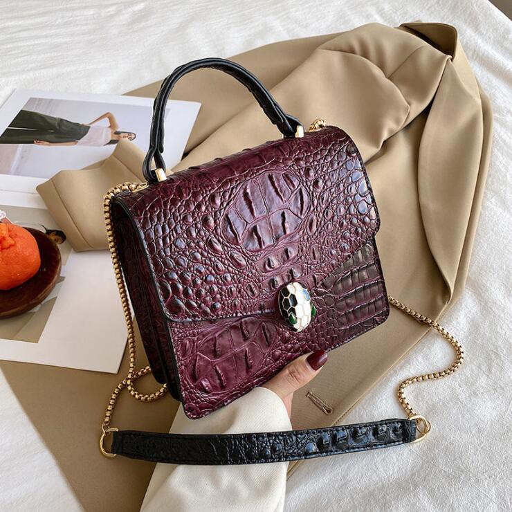 

women shoulder bags European elegant solid color leather handbag simple atmospheric pressure flower womens handbags street personality Alligator chain bag