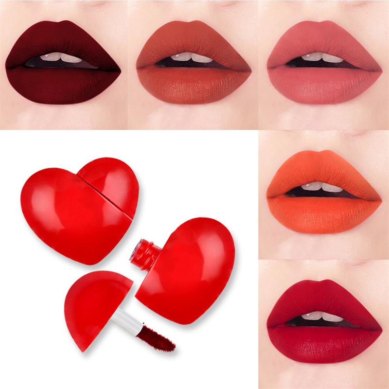 

Lip Gloss 6 Colors Heart-shaped Mini Liquid Lipstick Makeup Brown Nude Matte Batom, Color 5