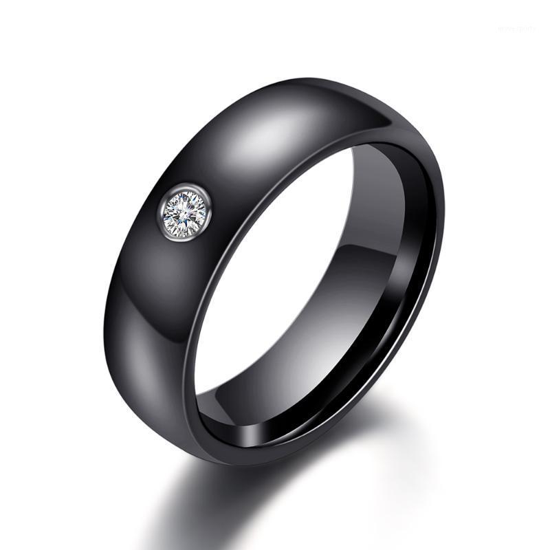 

Wedding Rings Fashion Men Women Black White Ring Ceramic For With Big Crystal Band 6mm Size 6-10 Gift1