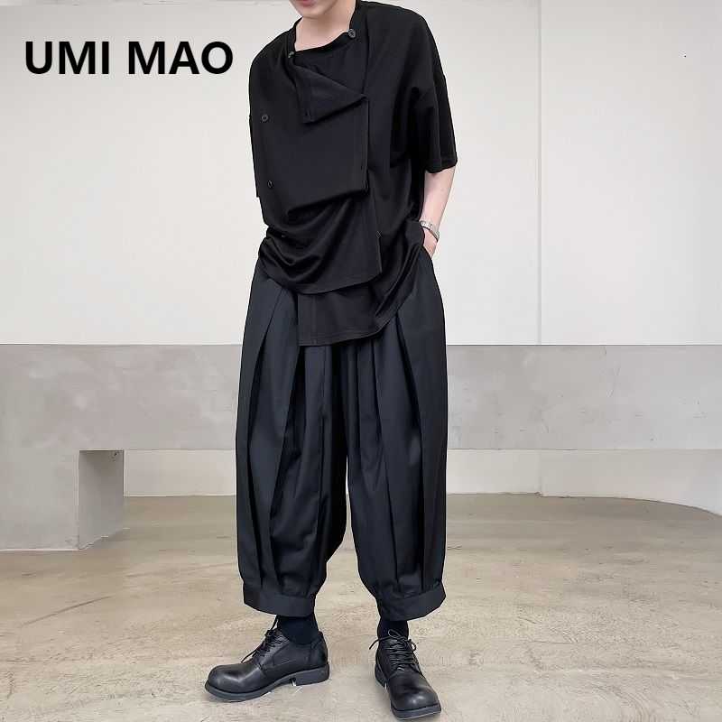 

Men's Pants UMI MAO Yamamoto Style Personality Pleated Beam Mouth Tie Dark Trend Nine-point Men Women Pantalones Hombre, Black