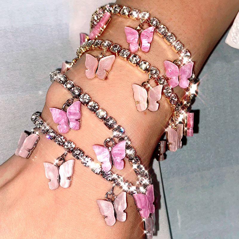 

Flatfoosie Sweet Cute Butterfly Bracelets for Women Gold Silver Color Shiny Crystal Chain Bracelet Fashion Wedding Jewelry Gift