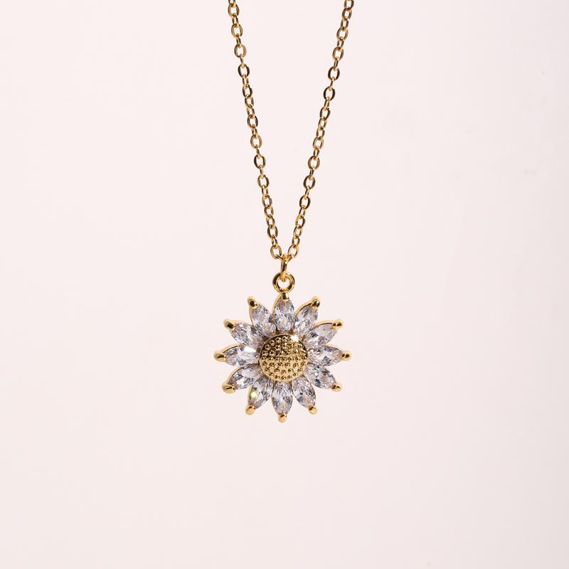 

Pendant Necklaces 316L Stainless Steel Necklace 18K Gold Plated Zircon Daisy Sunflower For Women Girls Jewelry Drop, Silver