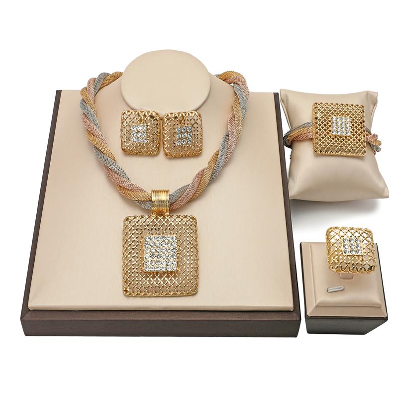 

Earrings & Necklace 2021 Bridal Gift Nigerian Wedding Jewelry Set African Beads Women Custome Dubai Gold Colorful Sets Wholesale, Silver