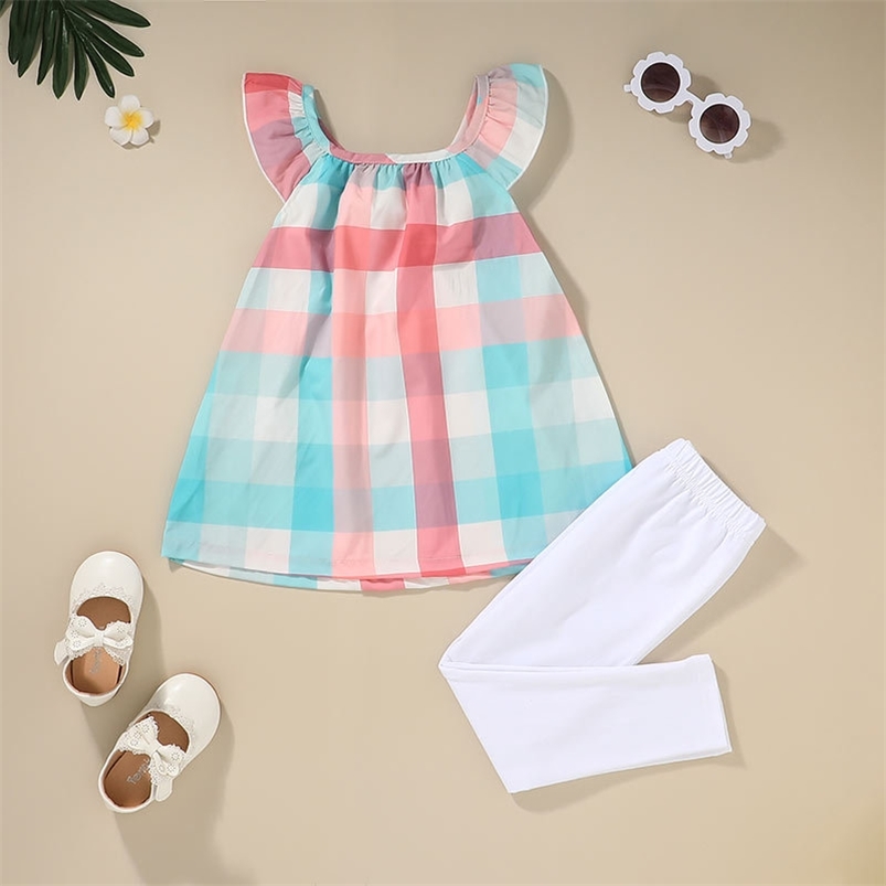

Winter Children Sets Short Sleeve O Neck Plaid Dress White Solid Trousers Girl Boys Clothes 18M-6T 210629