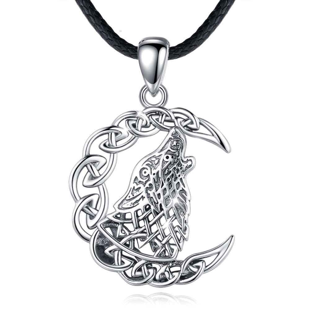 

Merryshine 925 sterling sier men celtic viking jewellery moon wolf necklace pendant