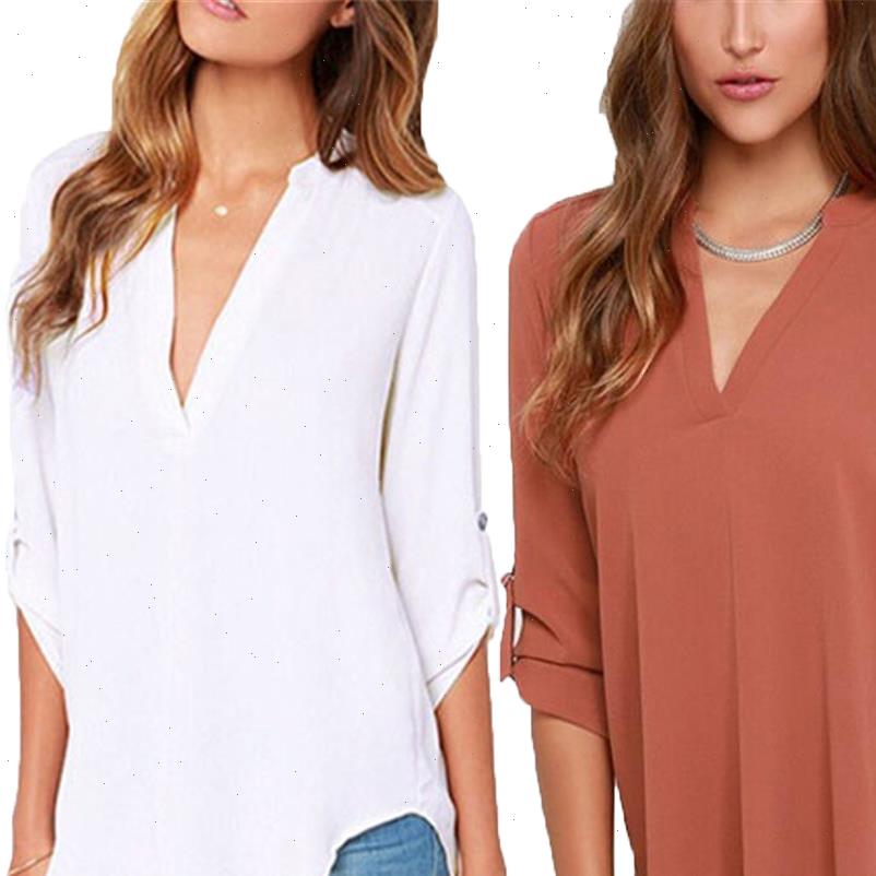 

blusas femininas womens blouses women v neck solid chiffon blouse fashion ol long sleeve shirt 6 colors, White