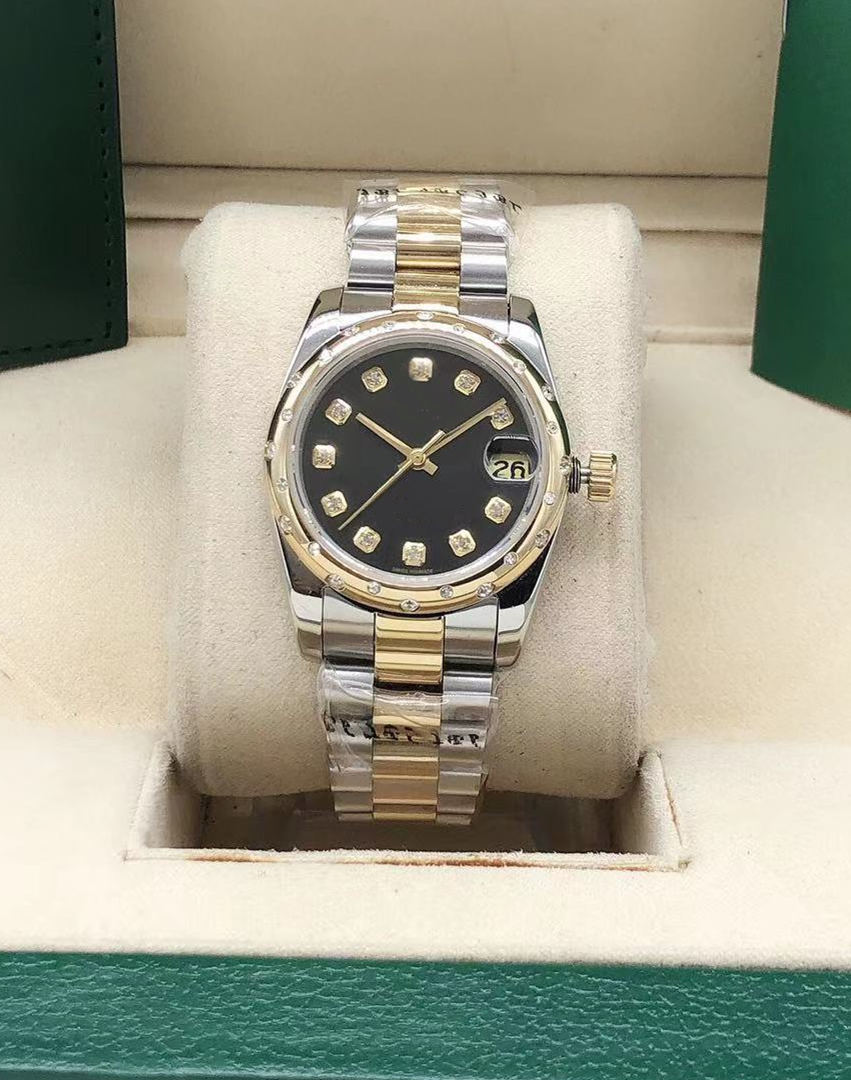 

High quality diamond 31mm gold fashion Ladies dress watch sapphire mechanical automatic womens Casual watches Stainless steel strap bracelet Wristwatch box bag