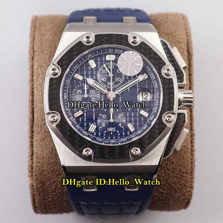 

Designer Watches V2 Juan Pablo Montoya 26030 Carbon Fiber Bezel Steel Cal.2840 A2840 Automatic Chronograph Mens Watch Blue Texture Dial Leather discount, Original box (no watch)