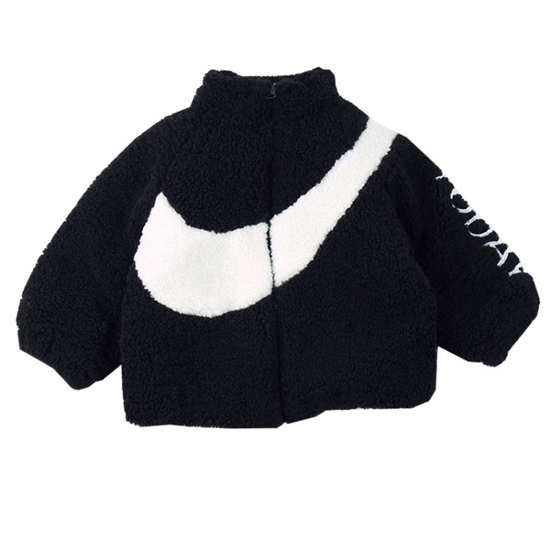 

Winter Kids Snowsuit Baby Boys Girls Warm Cotton Jacket Korean Style Children Fleece Thick Lamb Cashmere Coat Warm Clothes 211230, Black